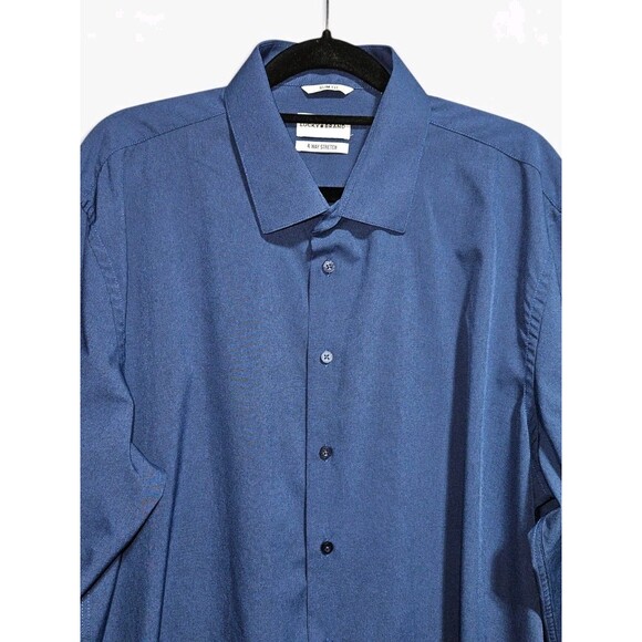 Lucky Brand Other - Lucky Brand Slim Fit Dress Shirt Mens XL 17-17.5 34/35 Blue 4-Way Stretch